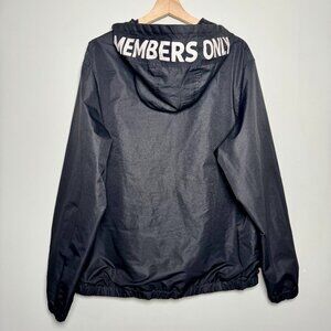 Members Only Hooded Anorak Windbreaker Quarter Zip Jacket in Black Sz XL